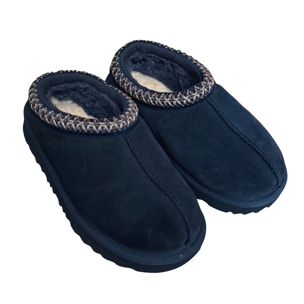 UGG Tasman Slippers Kids Size 11 Navy Blue Suede Sheepskin Lined 1019066T